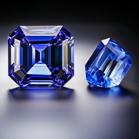 The sapphire gemstone is a dazzling deep blue jewel, radiating elegance and brilliance. Its surface boasts a smooth, glossy finish, capturing and reflecting light in captivating, mesmerizing ways.の素材
