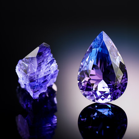 Tanzanite is a stunning gemstone, radiating shades of deep blue and violet. It glistens with a captivating velvety luster, reflecting the allure of twilight skies.の素材