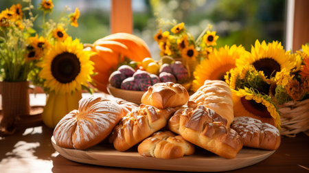 A colorful pan dulce, a sweet Mexican pastry, with intricate patterns. It's adorned with sugar crystals, displaying a golden-brown crust.の素材