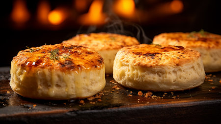 English muffin crabbies are delicious treats. They're crabmeat and cheese-topped muffins, baked to perfection, offering a delightful blend of flavors and textures.の素材