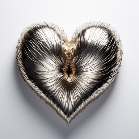 A heart-shaped arrangement formed by shimmering tinsels, sparkling with festive allure, radiating joy and celebration in its glimmering and decorative display.の素材
