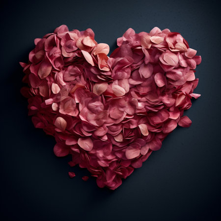 A heart-shaped display formed with fragrant rose petals, exuding romance, beauty, and the timeless allure of love in its elegant and floral arrangement.の素材
