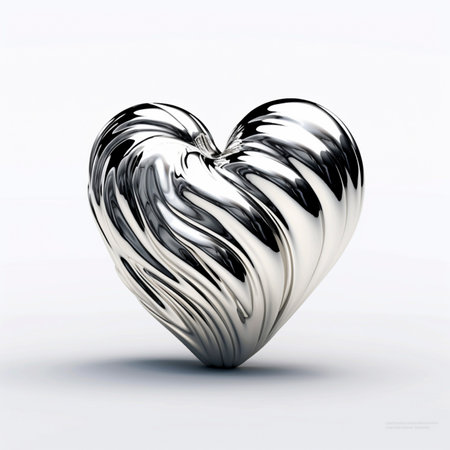 A heart-shaped creation molded from shining silver, embodying elegance, sophistication, and the timeless allure of love in its sleek and precious metallic form.の素材