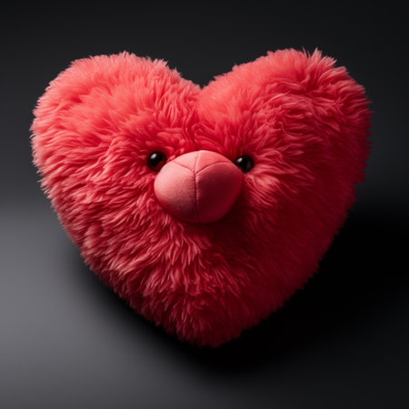 A heart-shaped plush toy, soft and cuddly, embodying comfort, affection, and the adorable warmth of love in a huggable and charming form.の素材