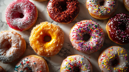 Golden donuts, fried to perfection. Pillowy soft with a crispy exterior, each bite releases a burst of sweetness. Glazed or powdered, these treats promise a heavenly indulgence.の素材