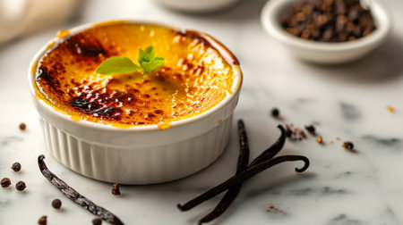 CrÃ¨me BrÃ»lÃ©e, a velvety custard with a crackling caramelized sugar crust. Luxuriously smooth, the vanilla-infused dessert melts in your mouth, delivering a symphony of rich flavors and textures.の素材