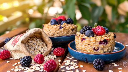 Baked oats, a viral sensation. A crispy exterior gives way to a soft, cinnamon-infused center. Topped with berries and a drizzle of honey, it's a mouthwatering delight, captures taste buds worldwideの素材