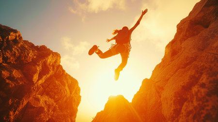 Solo climber conquers rugged peak, scaling barren heights with determination. Majestic mountain backdrop amplifies the triumph of the human spirit.の素材