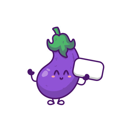 Cute funny happy smiling funny eggplant isolated on white background. Vector flat cartoon eggplant character icon design collection.のイラスト素材