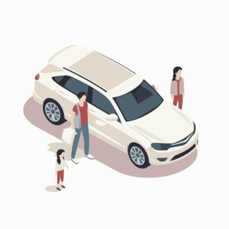 Car icons. Flat 3d isometric high quality city transport. Sedan, van, cargo truck, off-road, bus, scooter, motorbike, riders. Set of urban public and freight transportのイラスト素材