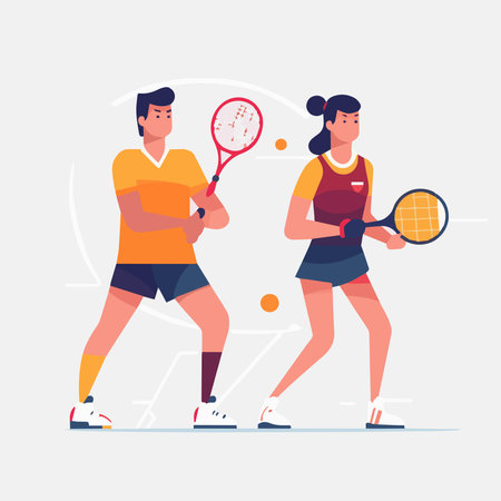 Sport people flat icons set with men and women cycling playing football and tennis isolated vector illustrationのイラスト素材