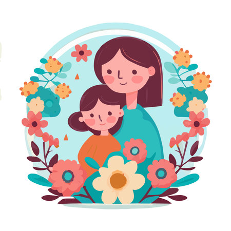 Mom's day. Women's Day. Vector flat illustration. Abstract backgrounds, patterns about mothers day. Hearts, abstract geometric shapes. Perfect for poster, label, banner, invitation. Mom with a child.のイラスト素材