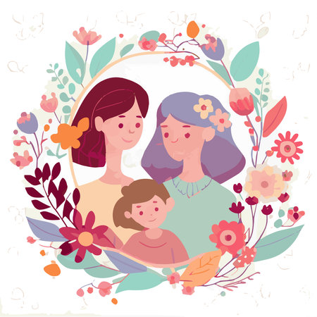 Mom's day. Women's Day. Vector flat illustration. Abstract backgrounds, patterns about mothers day. Hearts, abstract geometric shapes. Perfect for poster, label, banner, invitation. Mom with a child.のイラスト素材