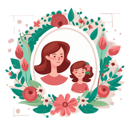 Mom's day. Women's Day. Vector flat illustration. Abstract backgrounds, patterns about mothers day. Hearts, abstract geometric shapes. Perfect for poster, label, banner, invitation. Mom with a child.のイラスト素材