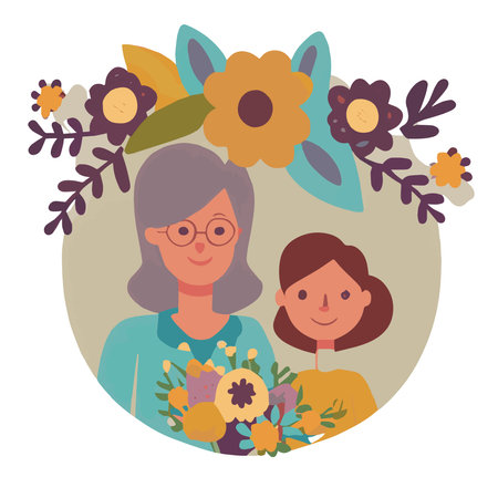 Mom's day. Women's Day. Vector flat illustration. Abstract backgrounds, patterns about mothers day. Hearts, abstract geometric shapes. Perfect for poster, label, banner, invitation. Mom with a child.のイラスト素材