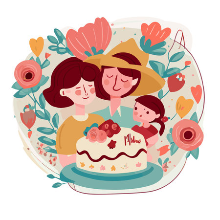 Mom's day. Women's Day. Vector flat illustration. Abstract backgrounds, patterns about mothers day. Hearts, abstract geometric shapes. Perfect for poster, label, banner, invitation. Mom with a child.のイラスト素材