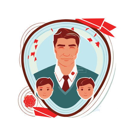 Father's Day Sale poster or banner template with necktie,glasses and gift box on blue.Greetings and presents for Father's Day in flat lay styling.Promotion and shopping template for love dad concept.のイラスト素材