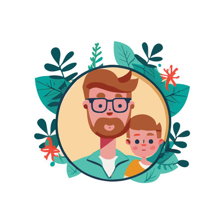 Father's Day Sale poster or banner template with necktie,glasses and gift box on blue.Greetings and presents for Father's Day in flat lay styling.Promotion and shopping template for love dad concept.のイラスト素材