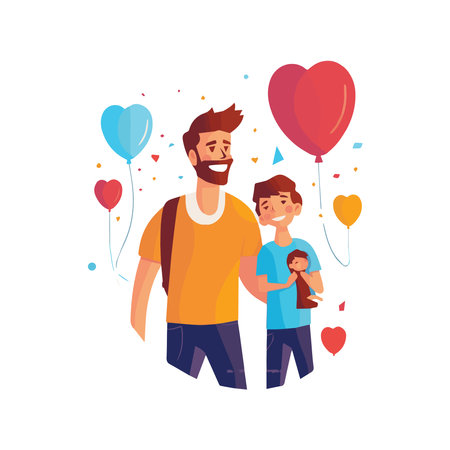 Father's Day Sale poster or banner template with necktie,glasses and gift box on blue.Greetings and presents for Father's Day in flat lay styling.Promotion and shopping template for love dad concept.のイラスト素材