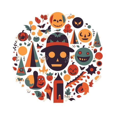 Happy Halloween. October 31. A set of simple vector illustrations. Minimalist, geometric, background pattern, icon. Perfect for poster, media banner, cover or postcard.のイラスト素材