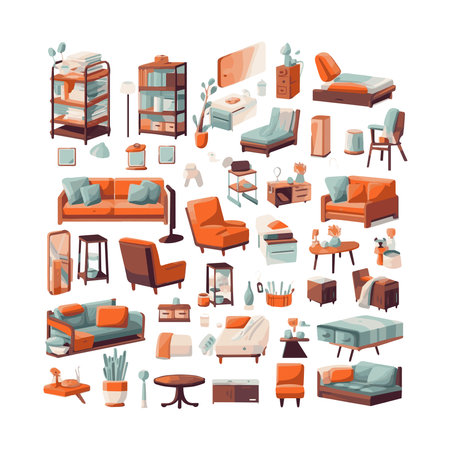 Mid century furniture flat modern icons designのイラスト素材