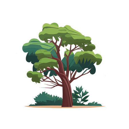 Set of flat stylized trees. Natural vector illustration. Side viewのイラスト素材