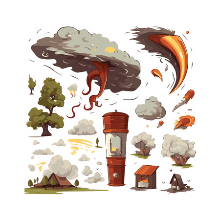 Natural disaster 3 flat horizontal banners set with freezing rain ice storm and tornado abstract isolated vector illustrationのイラスト素材
