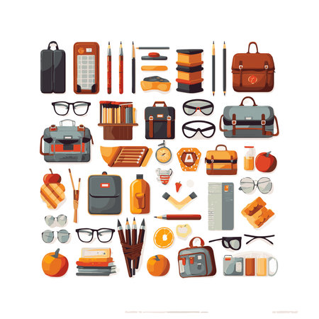 simple school supplies bundle isolated white backgroundのイラスト素材