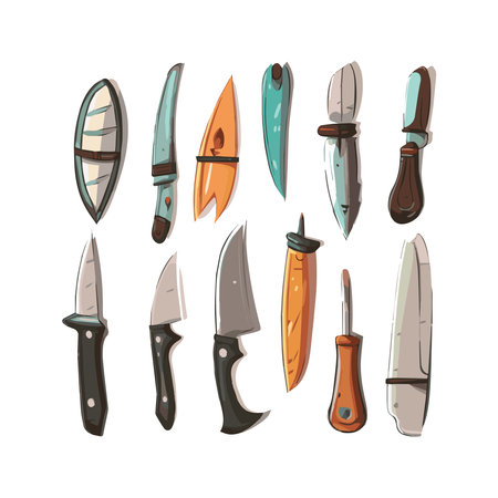 knife bundle of various shapes simple bundle isolated white backgroundのイラスト素材
