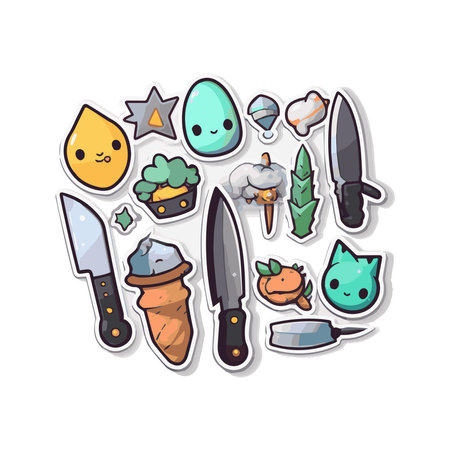knife bundle of various shapes simple bundle isolated white backgroundのイラスト素材