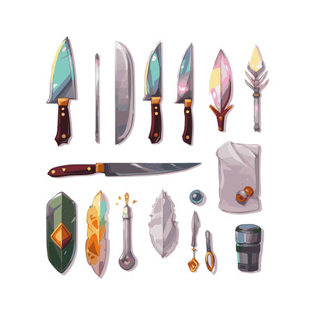 knife bundle of various shapes simple bundle isolated white backgroundのイラスト素材