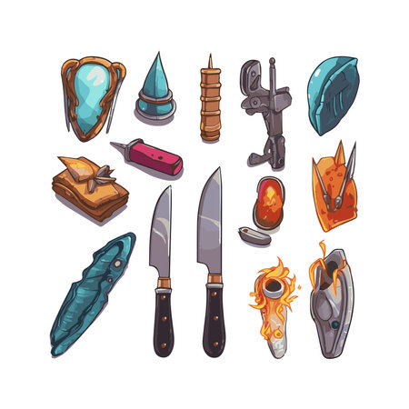 knife bundle of various shapes simple bundle isolated white backgroundのイラスト素材