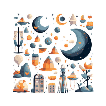 Moon icon, night sky, cartoon flat style, isolated vector illustration. Design for stickers, logo, web and mobile app.のイラスト素材