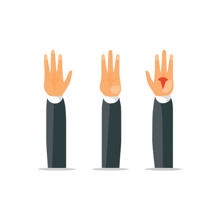 Set of hands showing different gestures. Palm pointing at something. Isolated flat vector illustrationのイラスト素材
