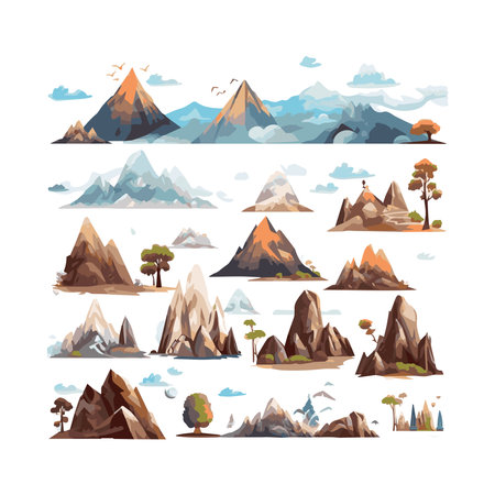 simple illustration of mountain range isolated white backgroundのイラスト素材