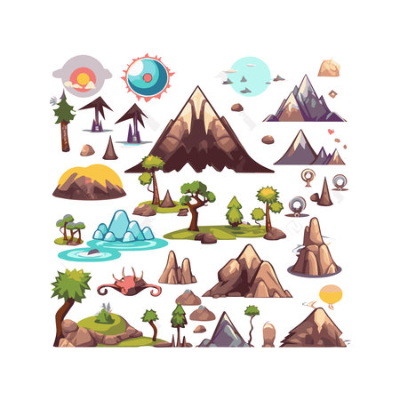 simple illustration of mountain range isolated white backgroundのイラスト素材