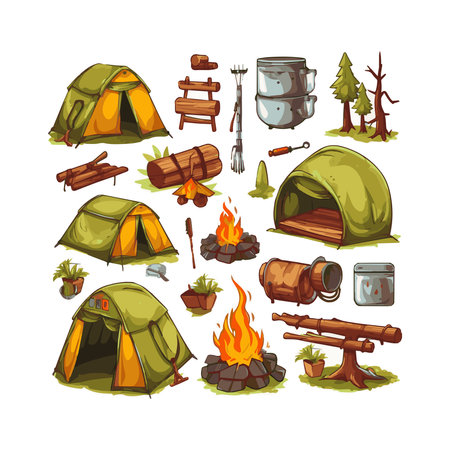 simple flat design camping equipment  cartoon  element isolated white background for background, template, webのイラスト素材