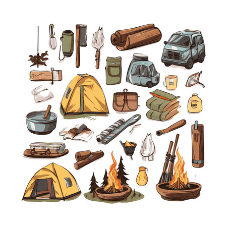 simple flat design camping equipment  cartoon  element isolated white background for background, template, webのイラスト素材