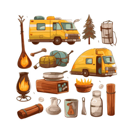 simple flat design camping equipment  cartoon  element isolated white background for background, template, webのイラスト素材