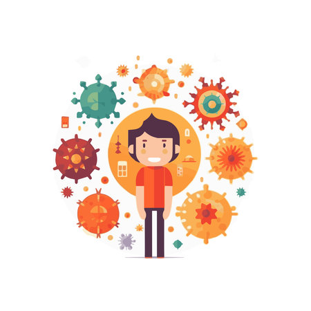 simple flat design virus cute illustration cartoon  element isolated white background for background, template, web, healthのイラスト素材