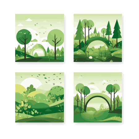 Recycle. Nature and Renewable Energy. Green Energy and Natural Resource Conservation. Set of vector illustrations. Background images for poster, banner, cover art.のイラスト素材