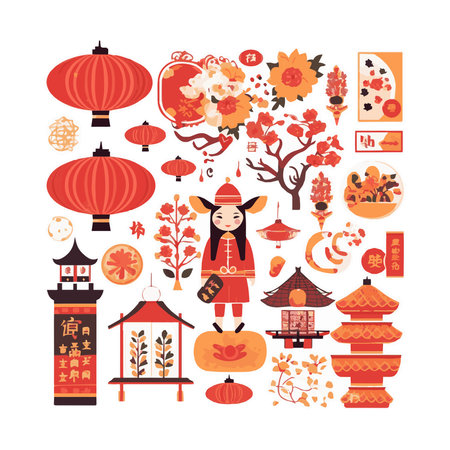 Chinese New Year,Happy New Year,double happiness,fortune,springのイラスト素材