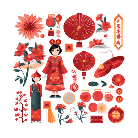 Chinese New Year,Happy New Year,double happiness,fortune,springのイラスト素材