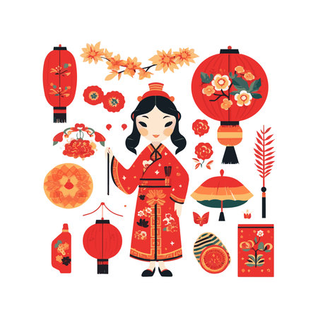Chinese New Year,Happy New Year,double happiness,fortune,springのイラスト素材