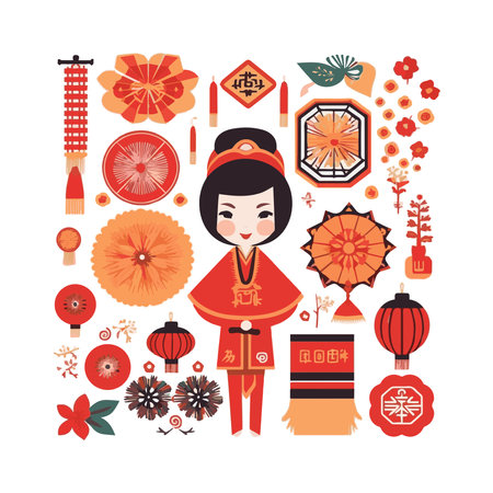 Chinese New Year,Happy New Year,double happiness,fortune,springのイラスト素材