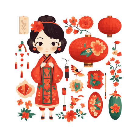 Chinese New Year,Happy New Year,double happiness,fortune,springのイラスト素材