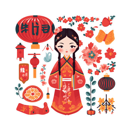 Chinese New Year,Happy New Year,double happiness,fortune,springのイラスト素材