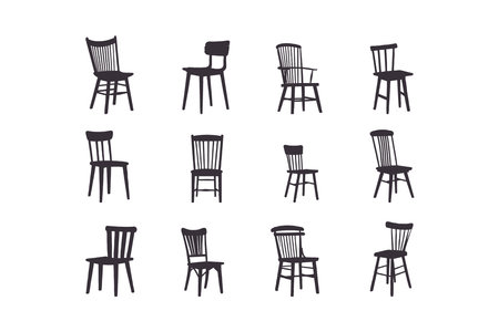 Set collection wooden chairs silhouette icon symbol. Desk chair vector illustrationのイラスト素材