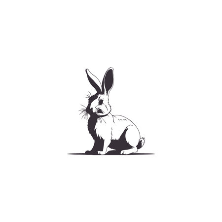 Silhouette rabbit on white background. Pets and farm animals collection. Icon vector illustration.のイラスト素材
