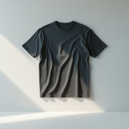 Blank black shirt mock up template, front and back view, isolated on white, plain t-shirt mockup. Tee sweater sweatshirt design presentation for print.の素材